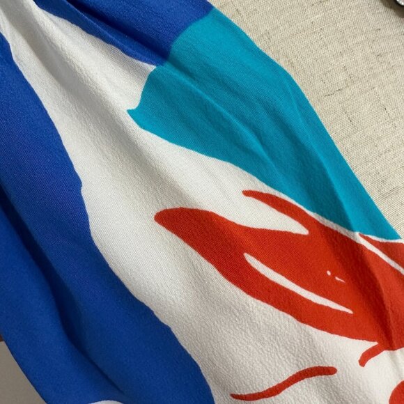 Sleeveless Silk-Inspired Dress with Blue & Orange Botanical Pattern  (SIZE 6) - Picture 16 of 16